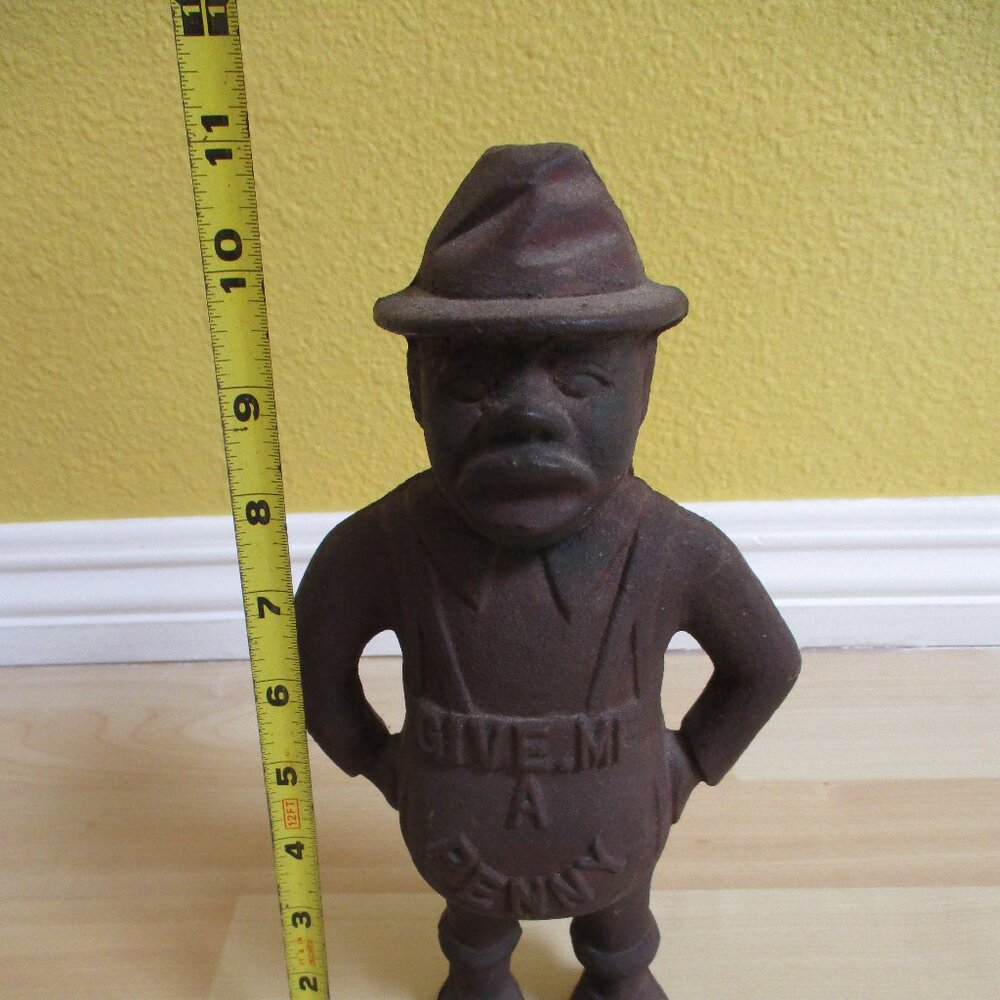 VTG Heavy, Large Cast Iron, "Give Me A Penny Bank" 4.5 pounds, 11" approx.